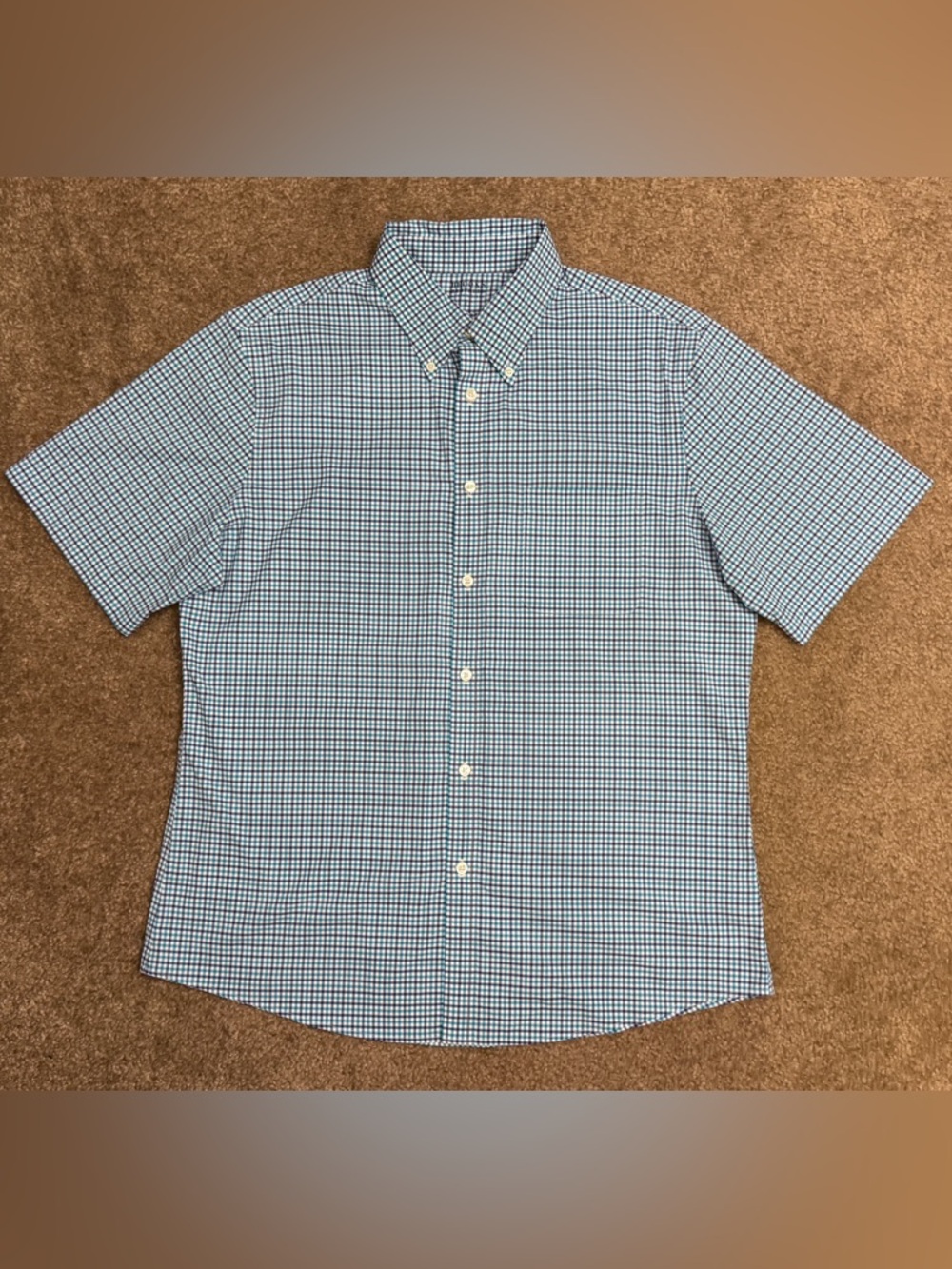 Brooks Brother’s Men's SS Blue Check Button-Down Shirt with Front Pocket size L